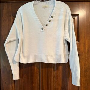 La Hearts V-Neck White Cotton Long Sleeve Sweater, Size S